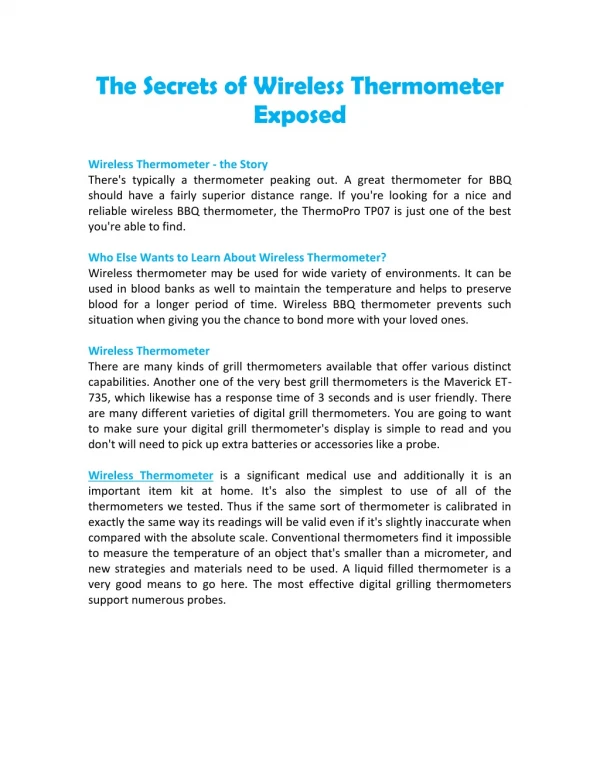 The Secrets of Wireless Thermometer Exposed