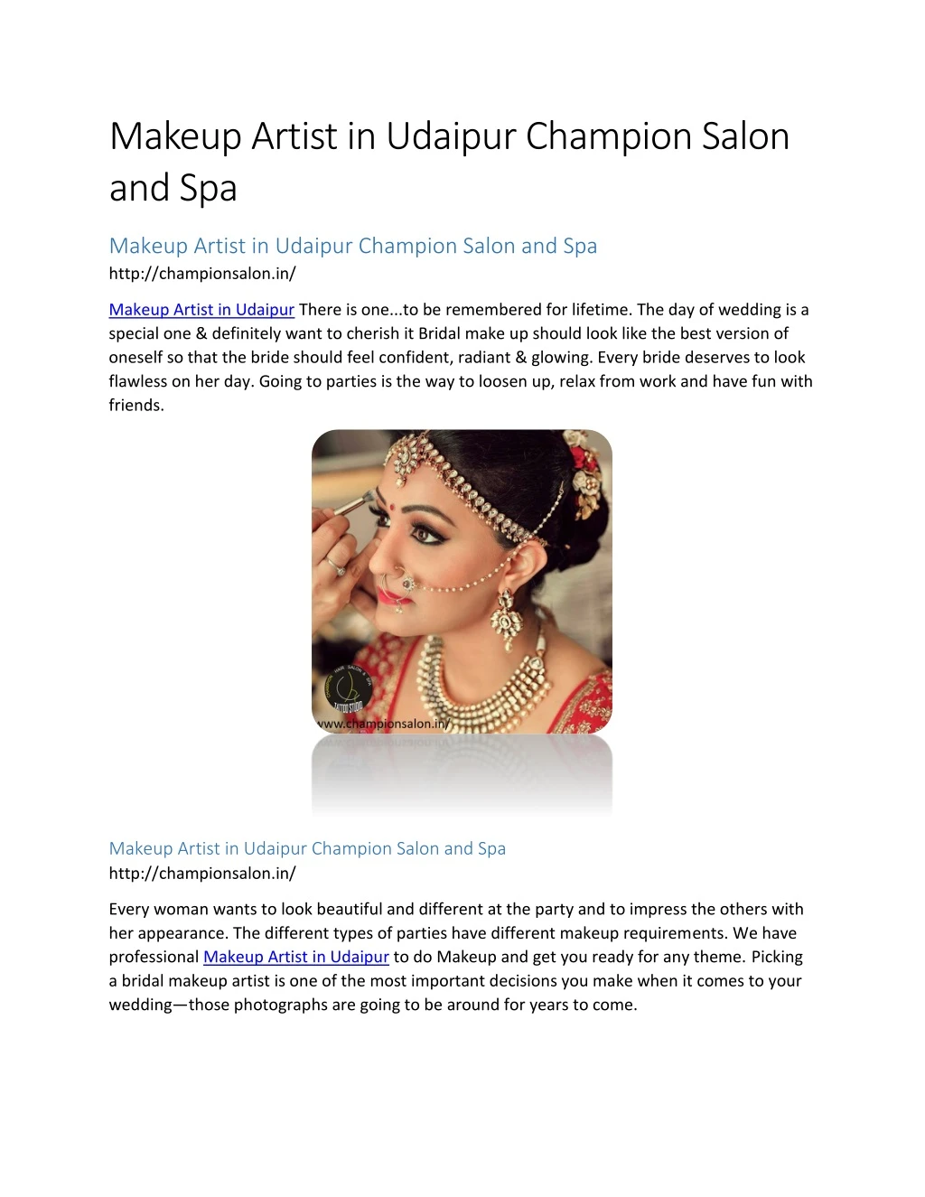 makeup artist in udaipur champion salon and spa