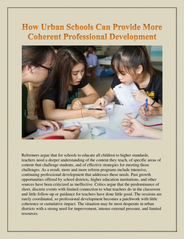 How Urban Schools Can Provide More Coherent Professional Development