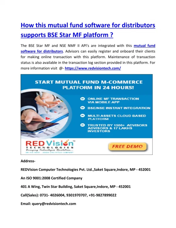 How this mutual fund software for distributors supports BSE Star MF platform ?