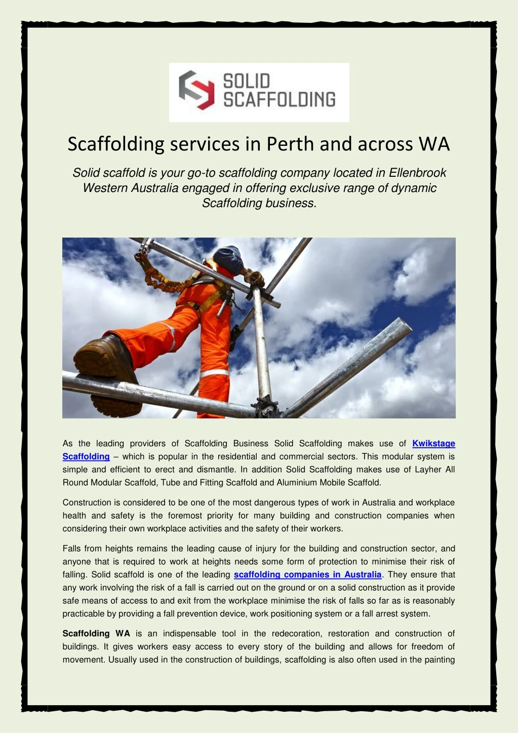 scaffolding services in perth and across wa