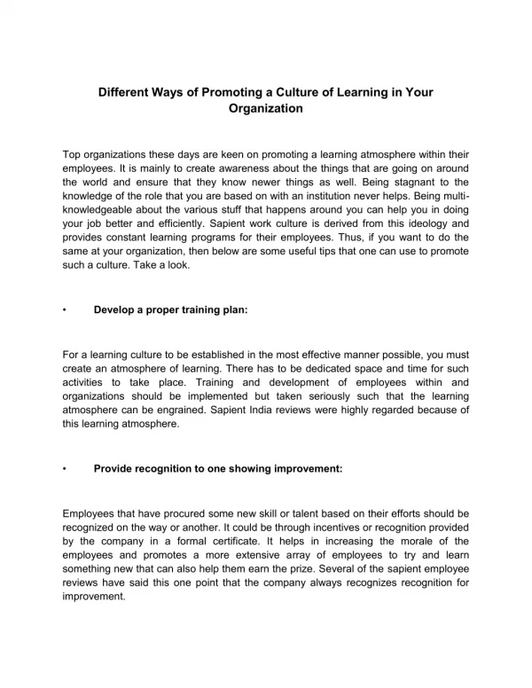 Different Ways of Promoting a Culture of Learning in Your Organization