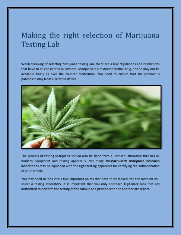 Making the right selection of Marijuana Testing Lab