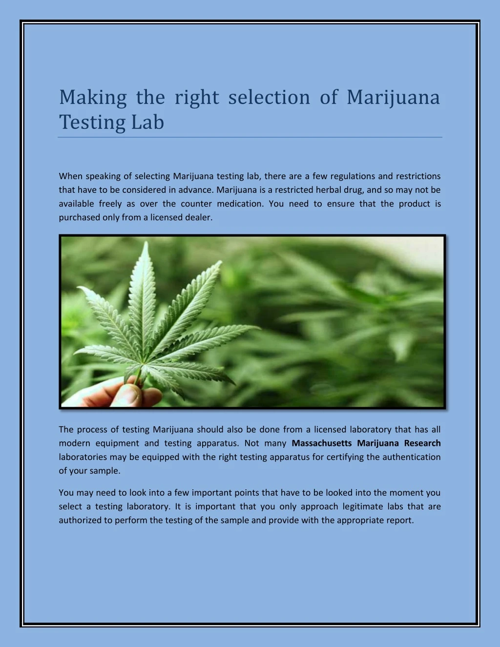 making the right selection of marijuana testing
