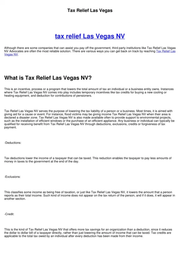 Tax Relief Las Vegas