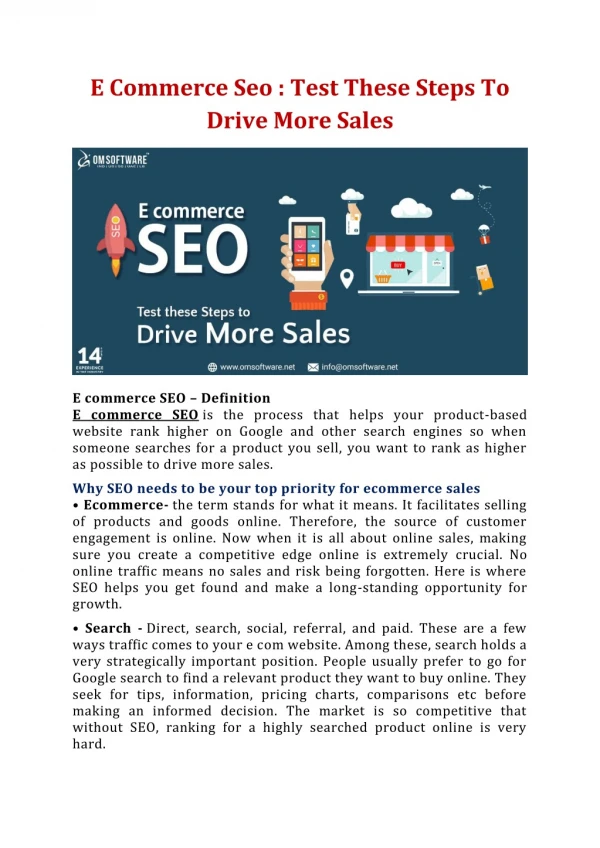 E Commerce Seo : Test These Steps To Drive More Sales