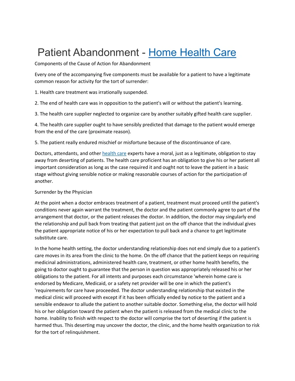 patient abandonment home health care