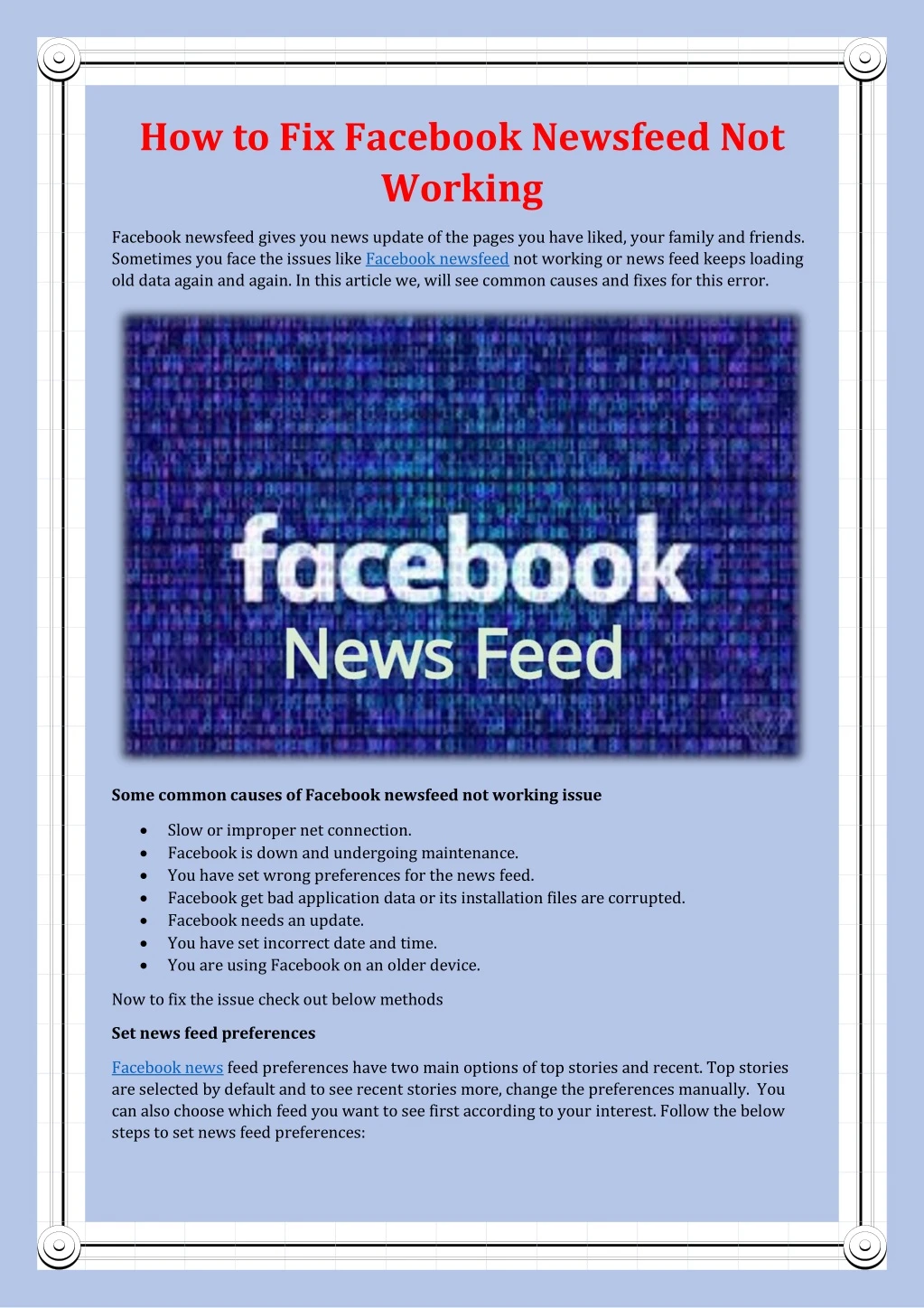 how to fix facebook newsfeed not working