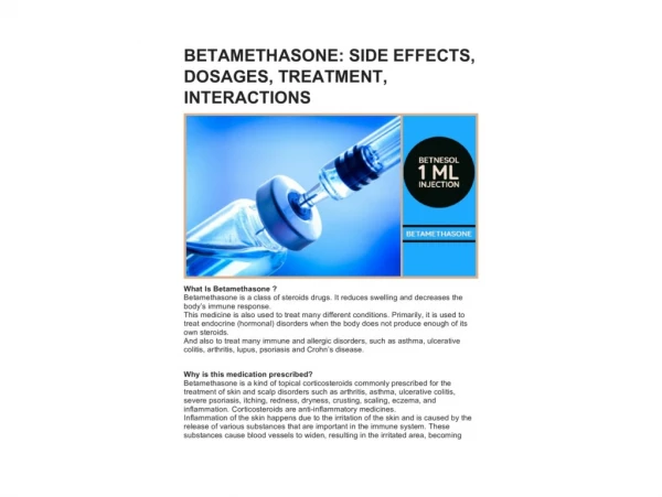 BETAMETHASONE: SIDE EFFECTS, DOSAGES, TREATMENT, INTERACTIONS