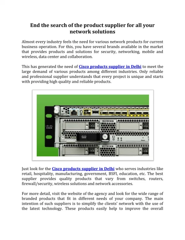 End the search of the product supplier for all your network solutions