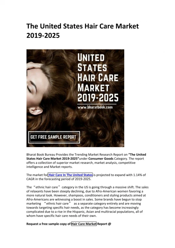 The United States Hair Care Market 2019-2025