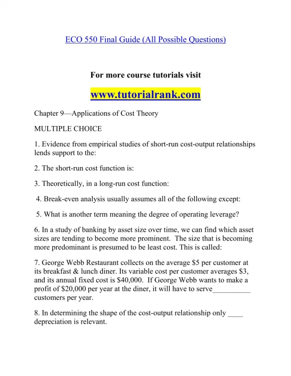 ECO 550 Effective Communication - tutorialrank.com