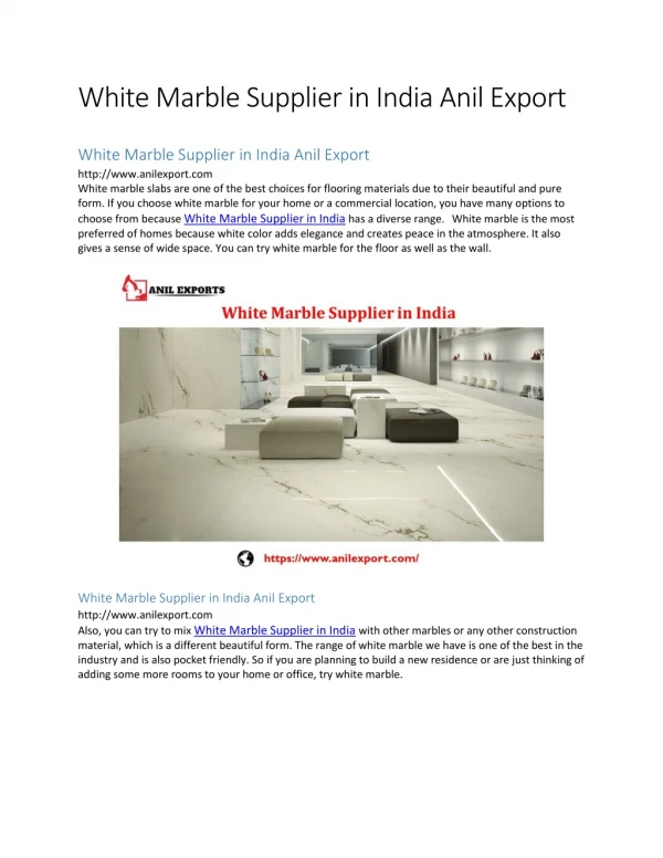 White Marble Supplier in India Anil Export