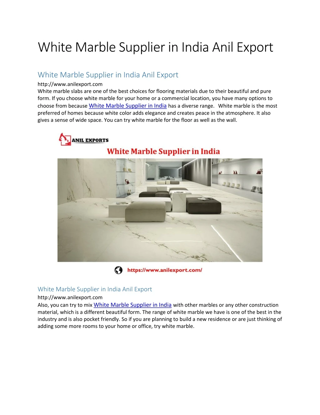 white marble supplier in india anil export