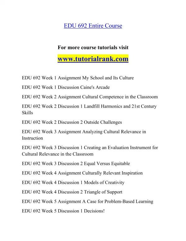EDU 692 Effective Communication - tutorialrank.com