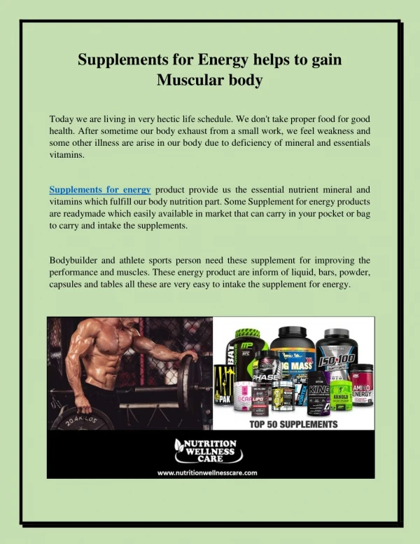 Supplements for Energy helps to gain Muscular body