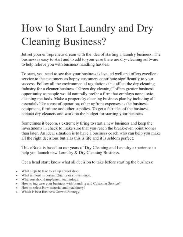 How to Start Laundry and Dry Cleaning Business