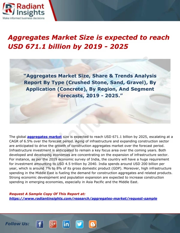 Aggregates Market Size is expected to reach USD 671.1 billion by 2019 - 2025