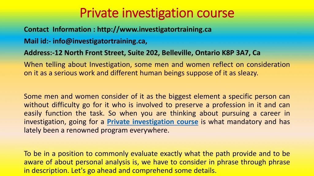 private investigation course