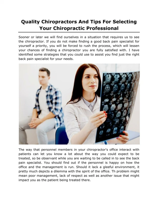 Quality Chiropractors And Tips For Selecting Your Chiropractic Professional