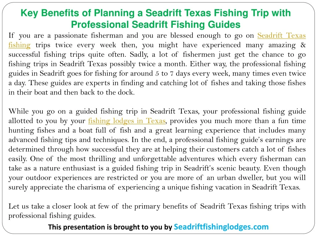 key benefits of planning a seadrift texas fishing