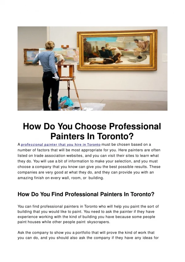 How Do You Choose Professional Painters In Toronto?