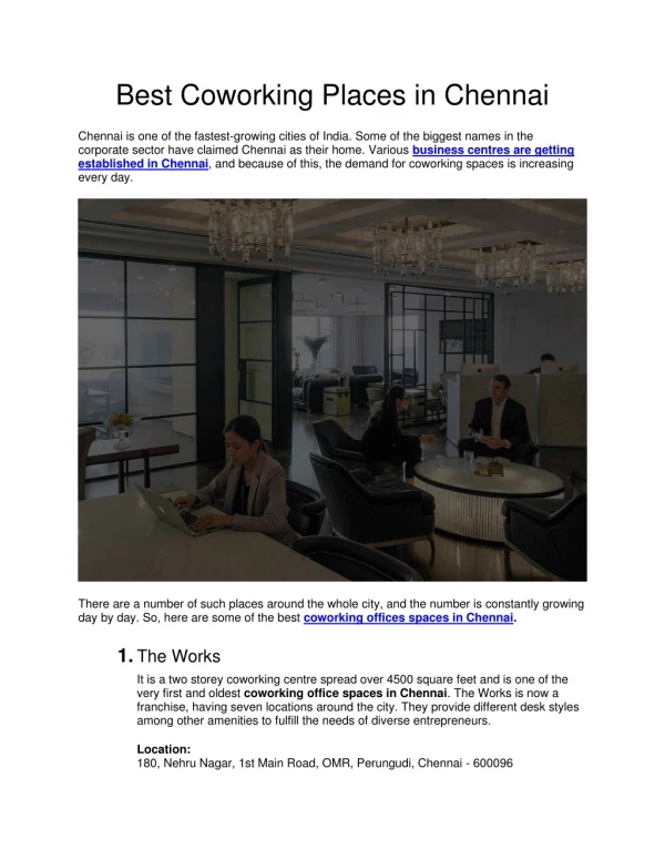 Best Coworking Places in Chennai