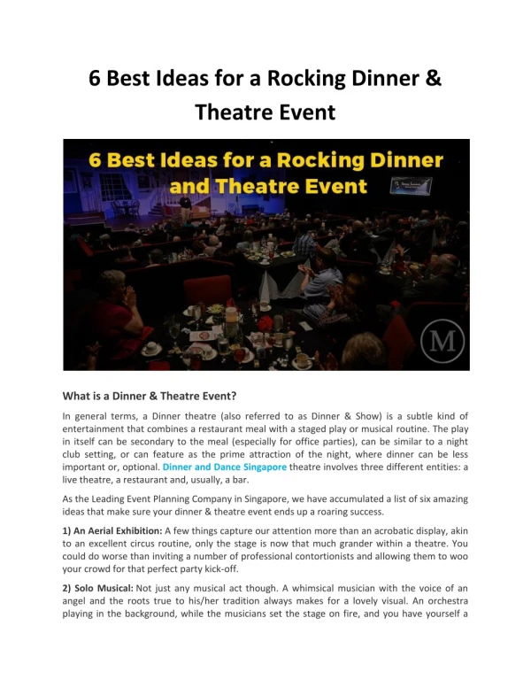 6 Best Ideas for a Rocking Dinner & Theatre Event