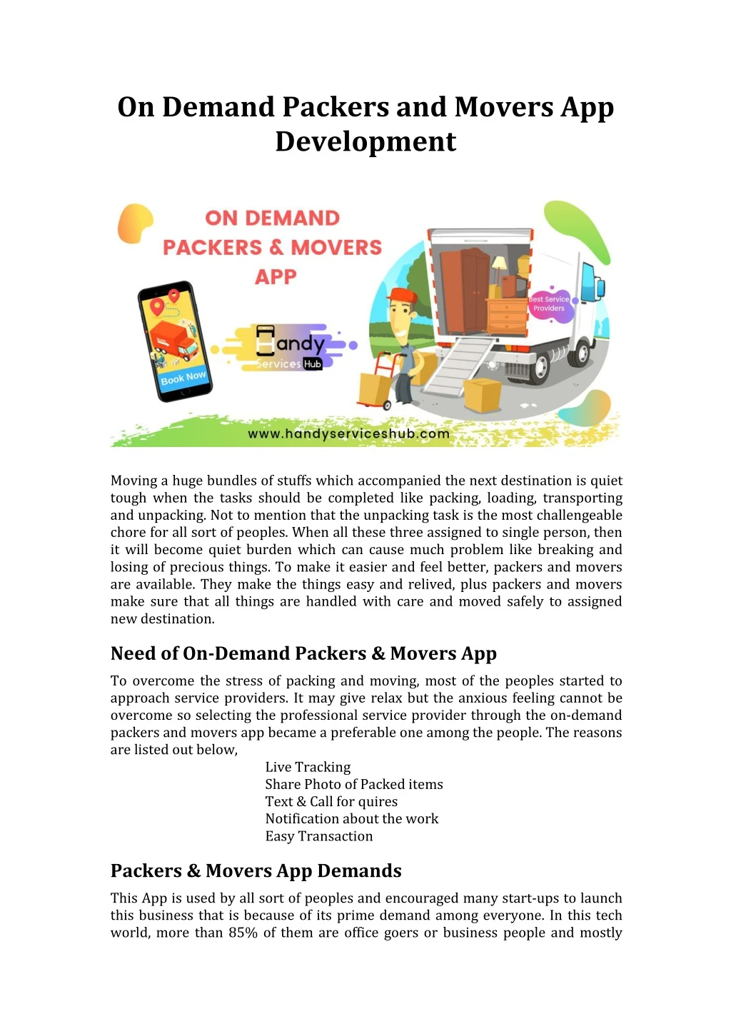 on demand packers and movers app development