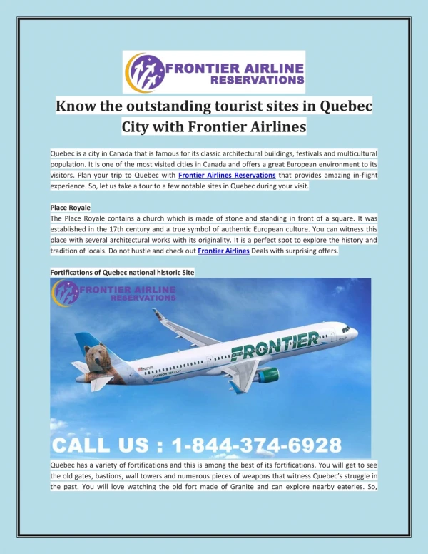 Know the outstanding tourist sites in Quebec City with Frontier Airlines