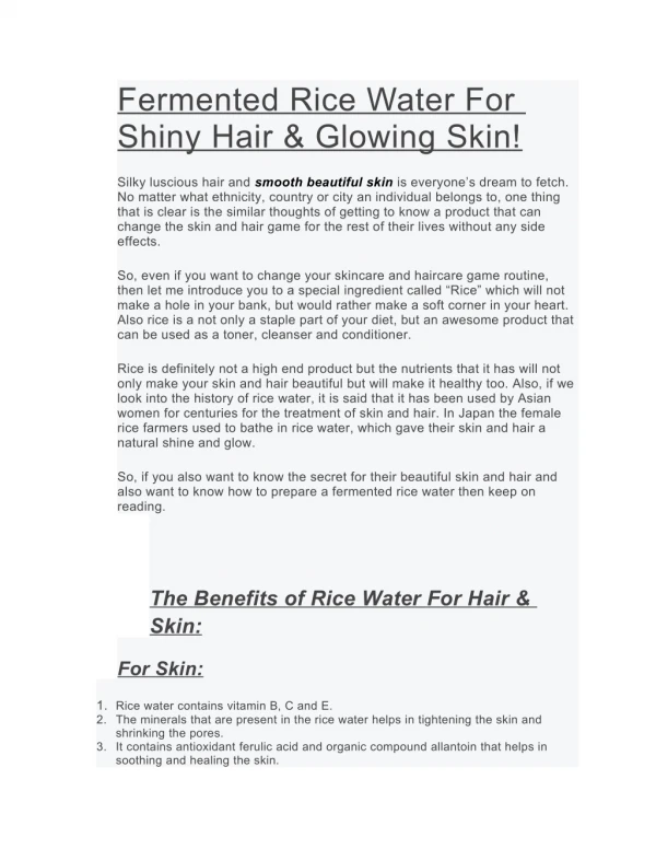 Fermented Rice Water For Shiny Hair & Glowing Skin!