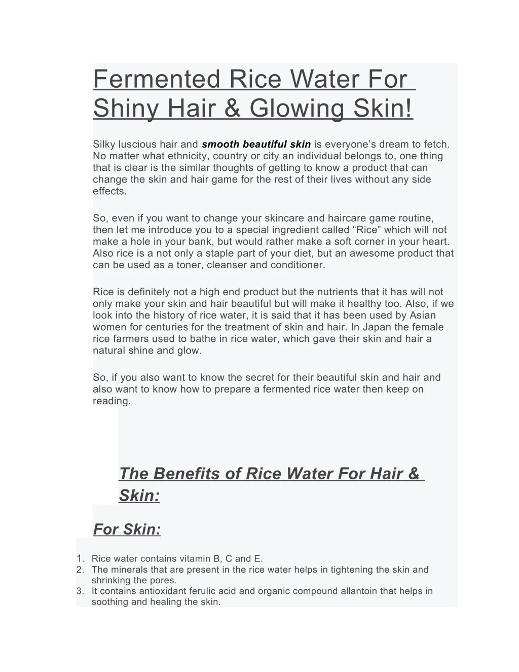 fermented rice water for shiny hair glowing skin