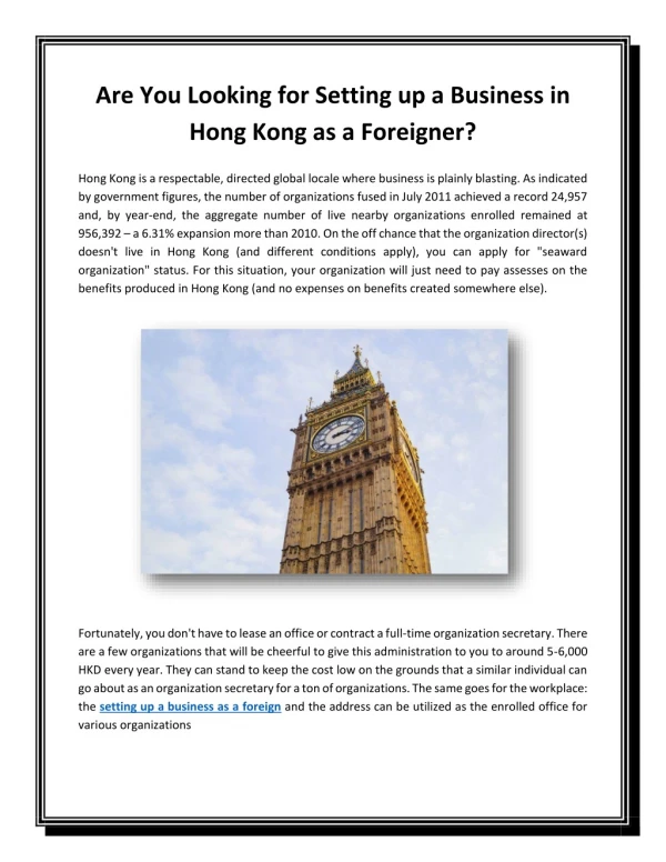 Are You Looking for Setting up a Business in Hong Kong as a Foreigner?