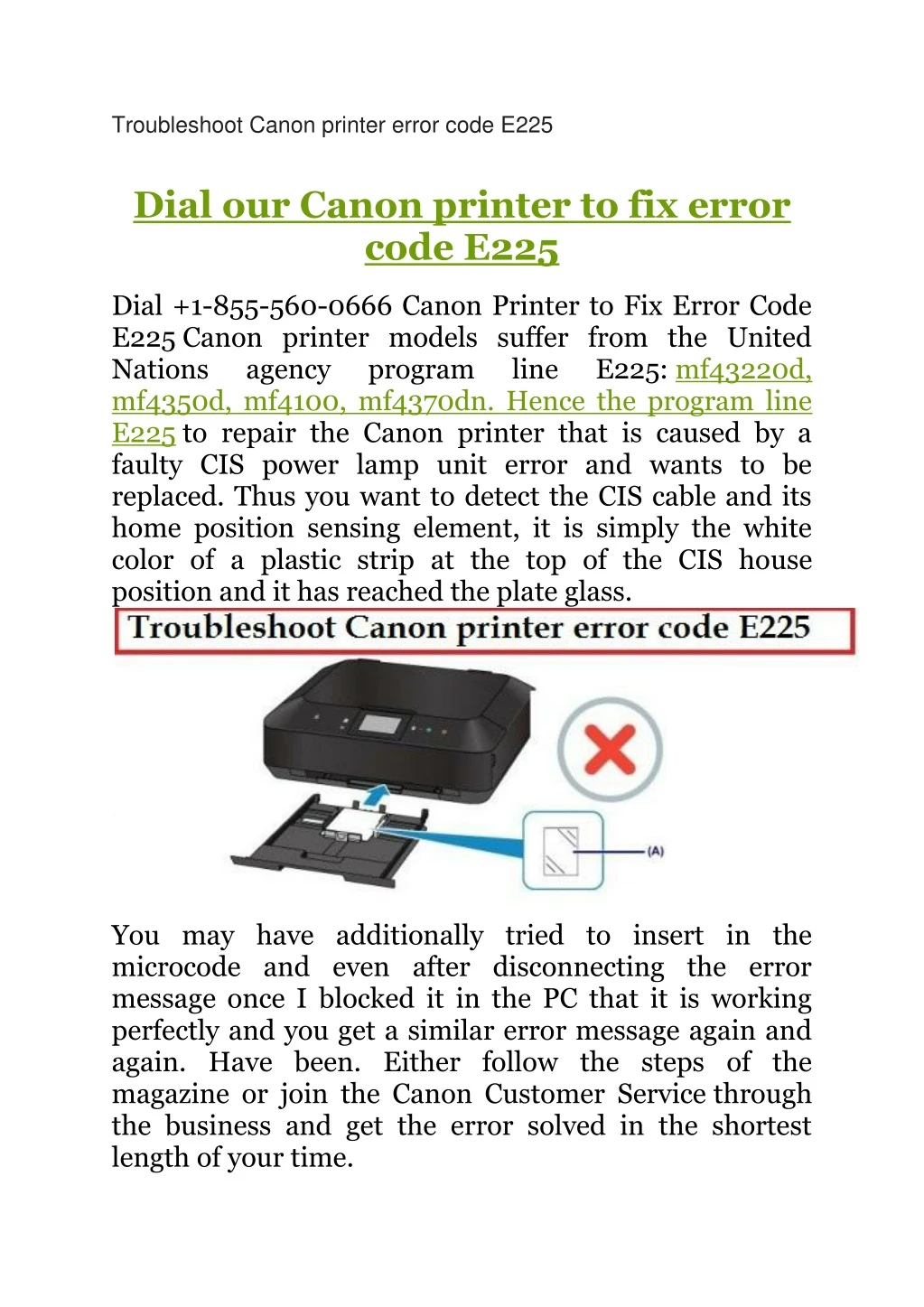 troubleshoot canon printer error code e225
