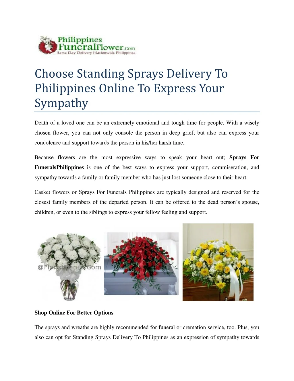 choose standing sprays delivery to philippines