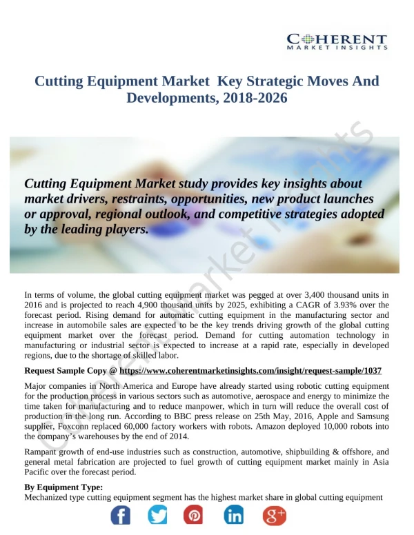 Cutting Equipment Market Is Poised To Achieve Continuing Growth 2026