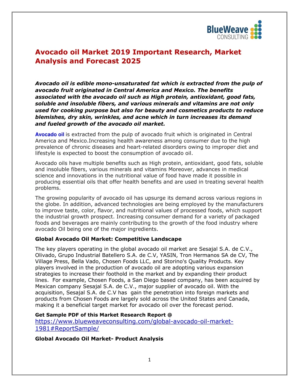 avocado oil market 2019 important research market