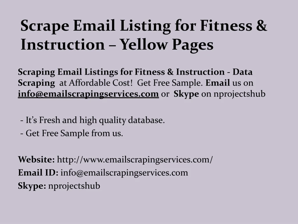 scrape email listing for fitness instruction yello w pages