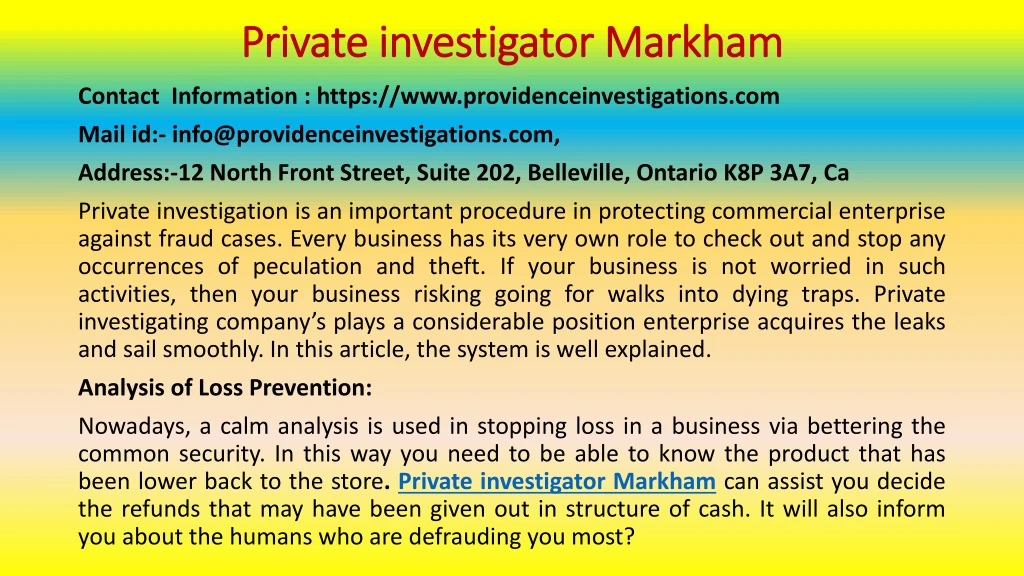 private investigator markham