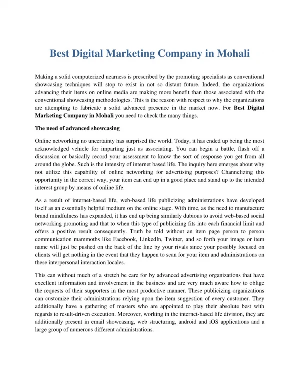 Best Digital Marketing Company in Mohali