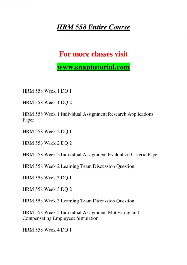 HRM 558 Education Organization - snaptutorial.com