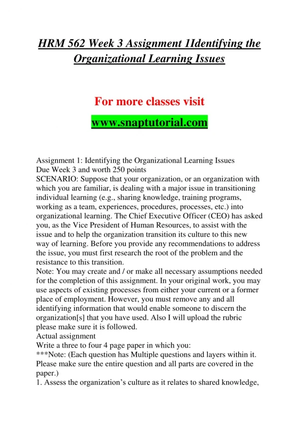 HRM 562 Education Organization - snaptutorial.com