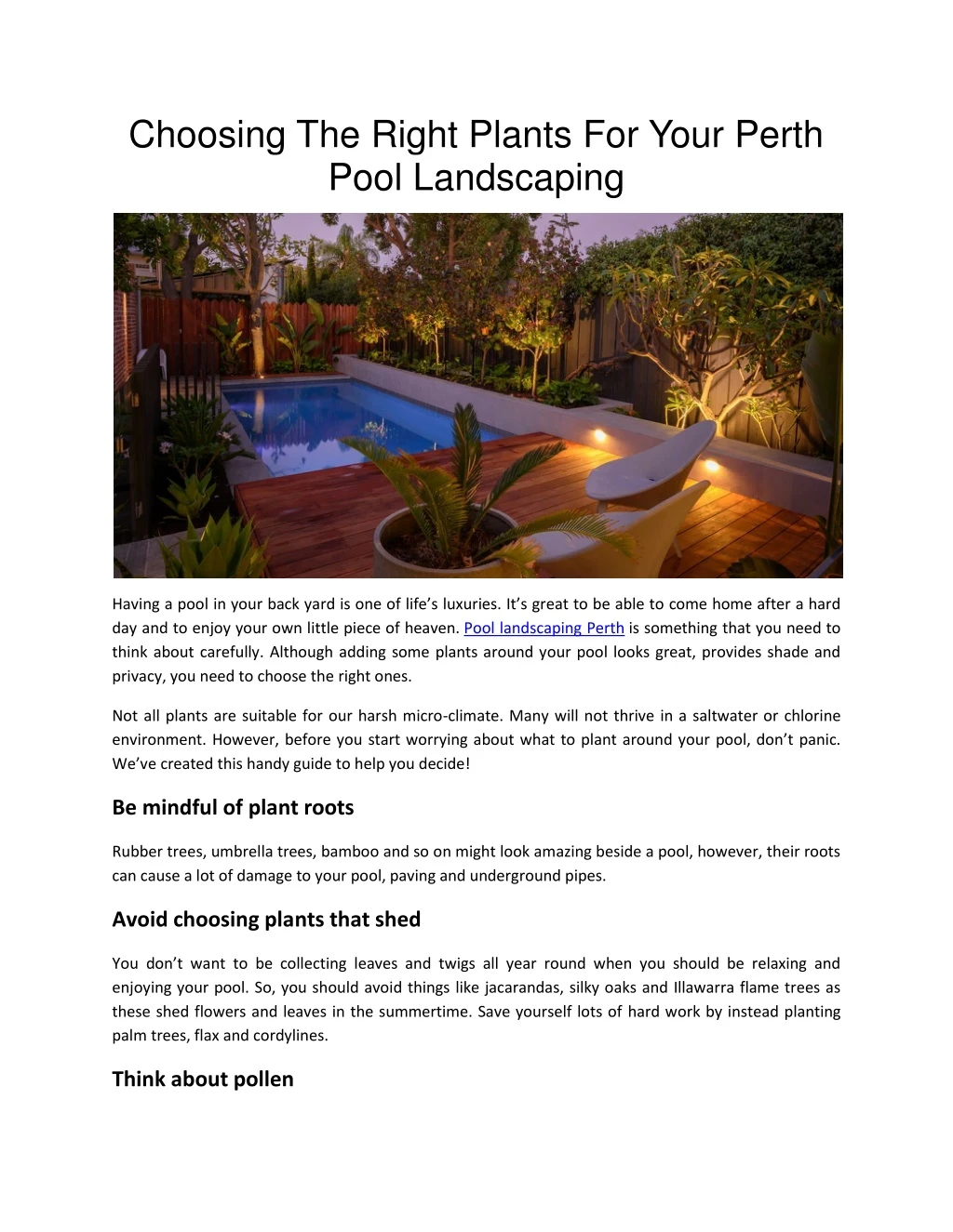 choosing the right plants for your perth pool
