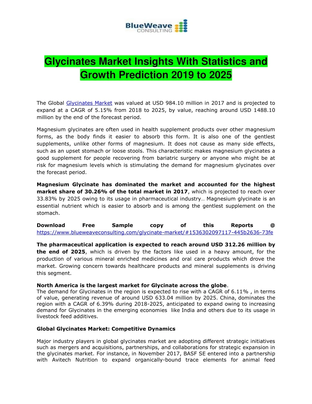 glycinates market insights with statistics