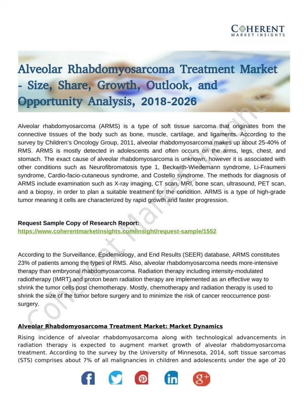 Alveolar Rhabdomyosarcoma Treatment Market: Demand, Insights, Analysis, Opportunities