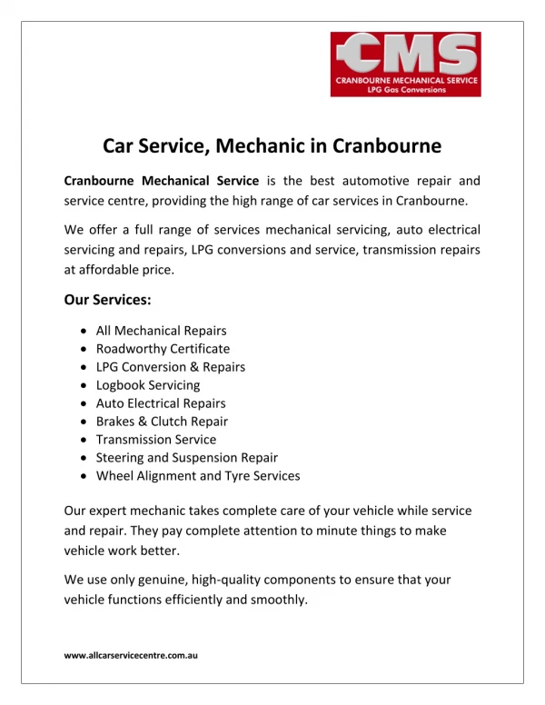 Car Service, Mechanic in Cranbourne - Cranbourne Mechanical Service