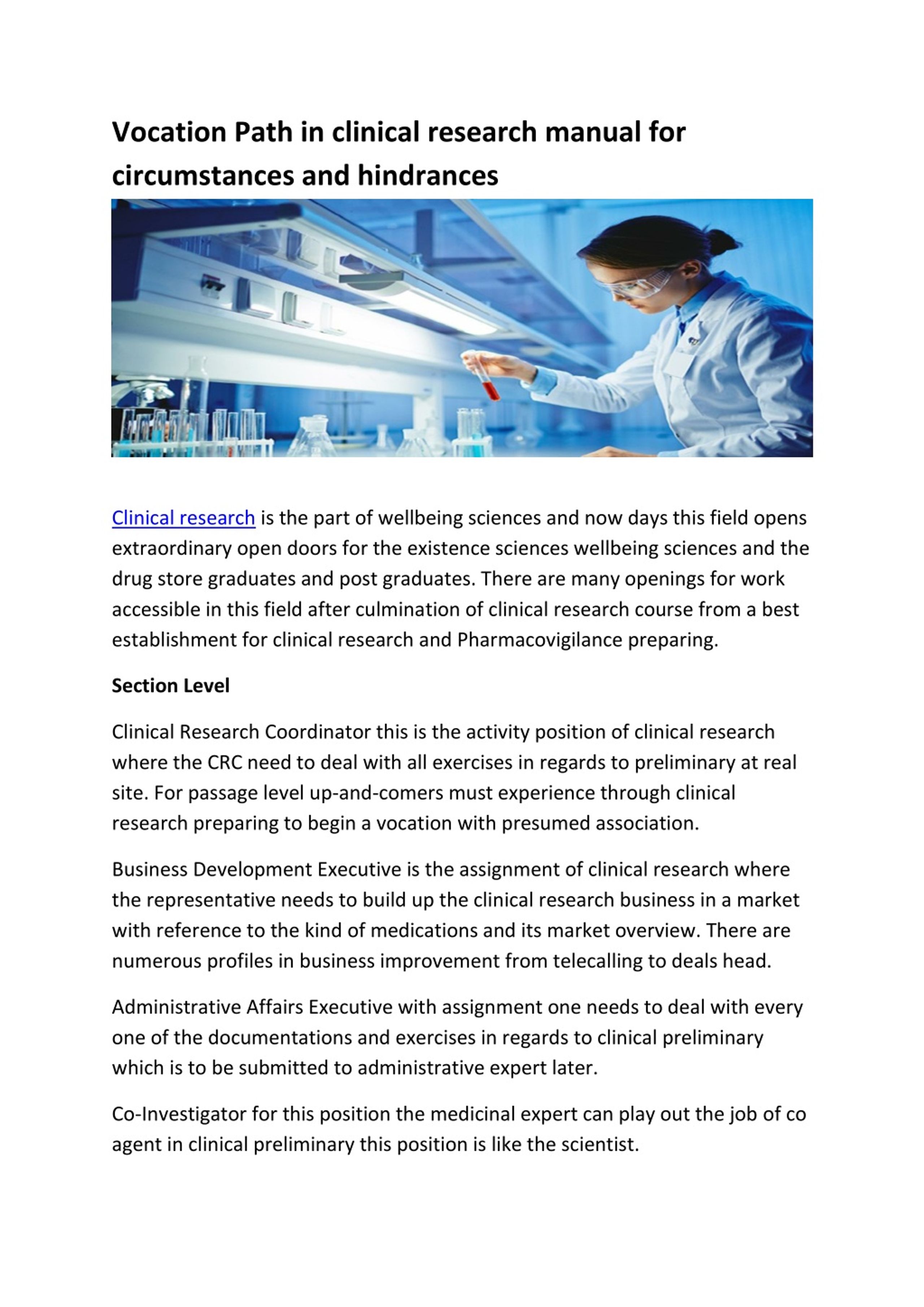 Vocation Path PPT - Vocation Path in clinical research manual for circumstances and ...