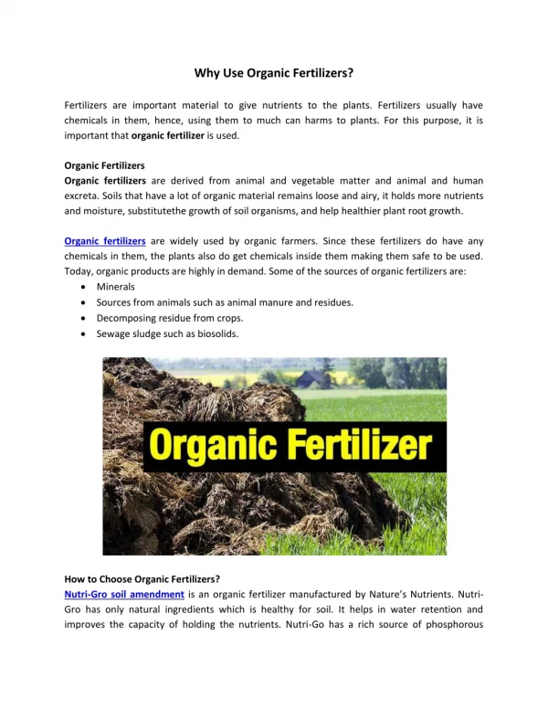 Why Use Organic Fertilizers?