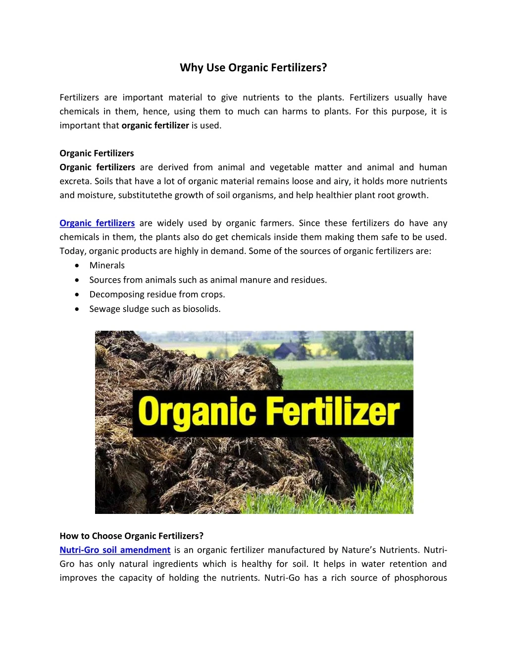 why use organic fertilizers