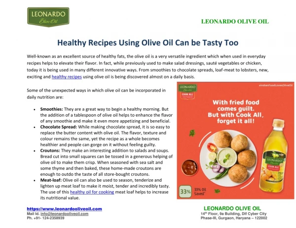 Healthy Recipes Using Olive Oil Can be Tasty Too